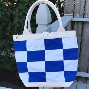 Canvas Beach Tote Bag Blue and White Checkerboard Pattern NWOT
